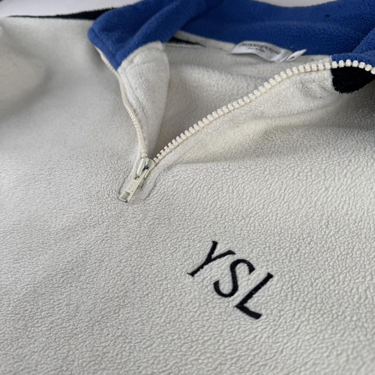 Early 2000s Yves Saint Laurent YSL Embroidered Spellout Quarter Zip Fleece XL