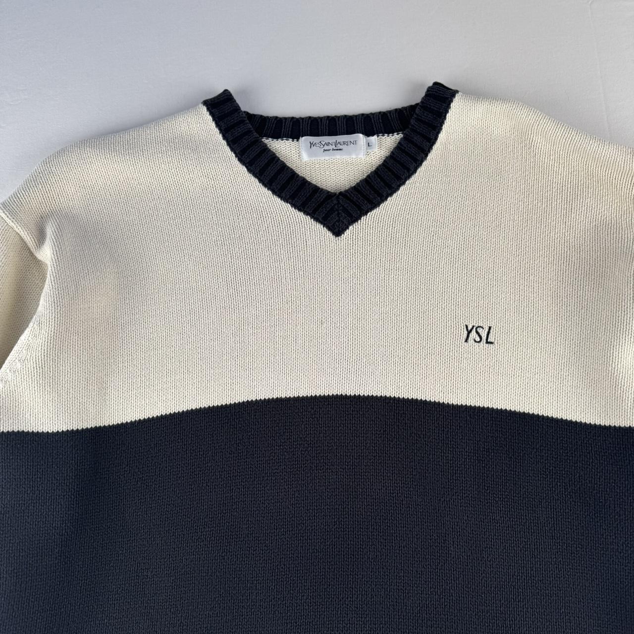 Yves Saint Laurent YSL Embroidered Spellout V-Neck Knitted Jumper L