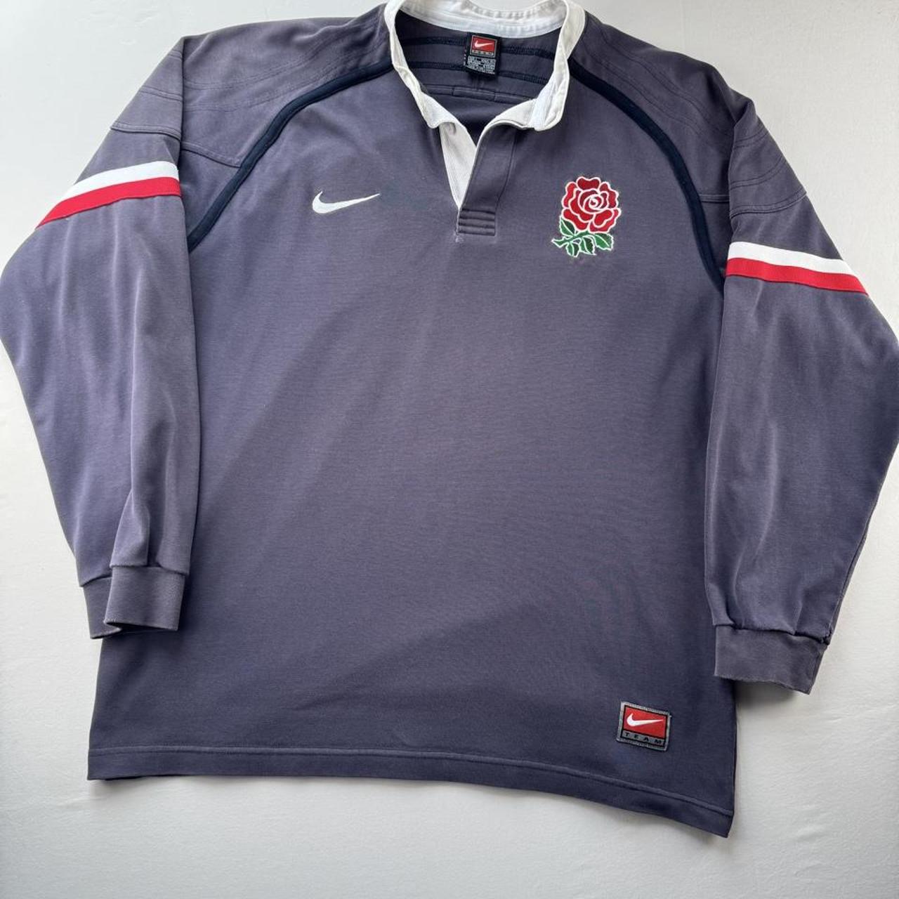 1990s Nike England Rugby Long Sleeve Rugby Polo Shirt L