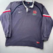 1990s Nike England Rugby Long Sleeve Rugby Polo Shirt L