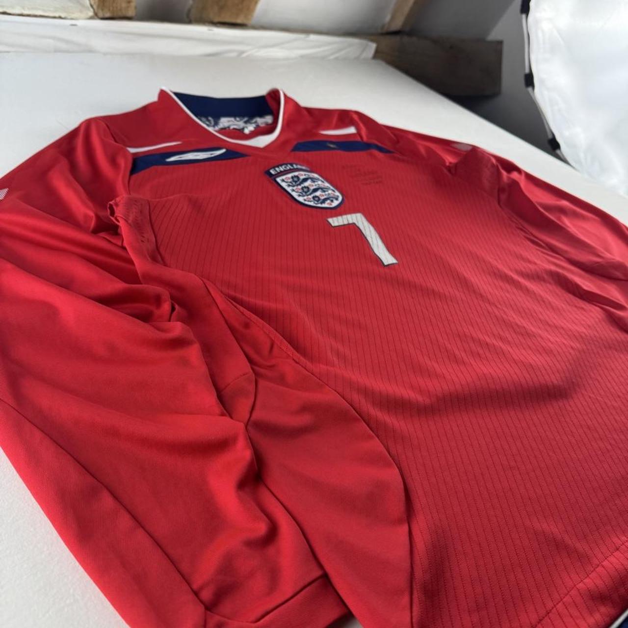 2008 England Umbro Number 7 David Beckham Away Long Sleeve Jersey M