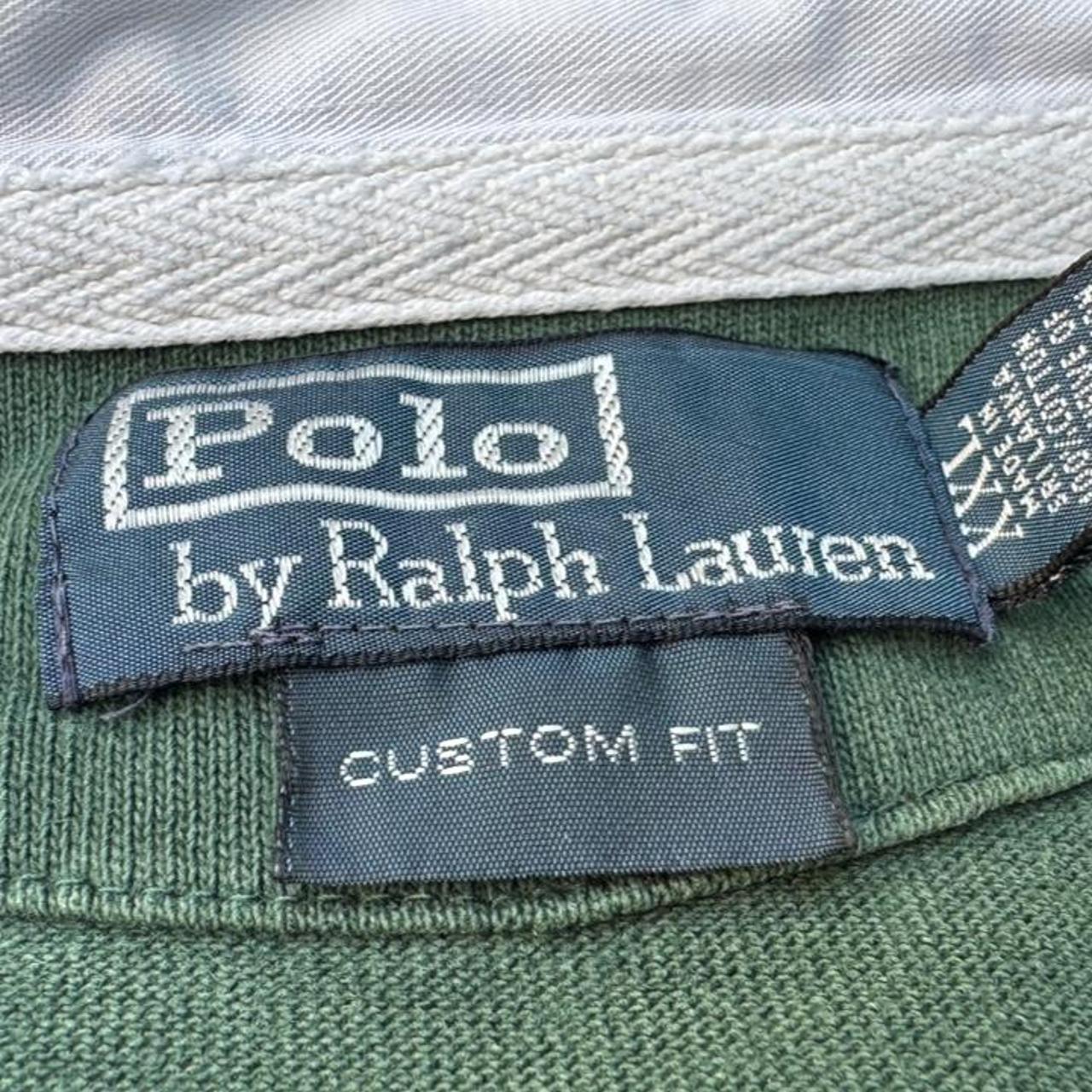 Polo Ralph Lauren green rugby polo shirt with embroidered logo and thick fabric.