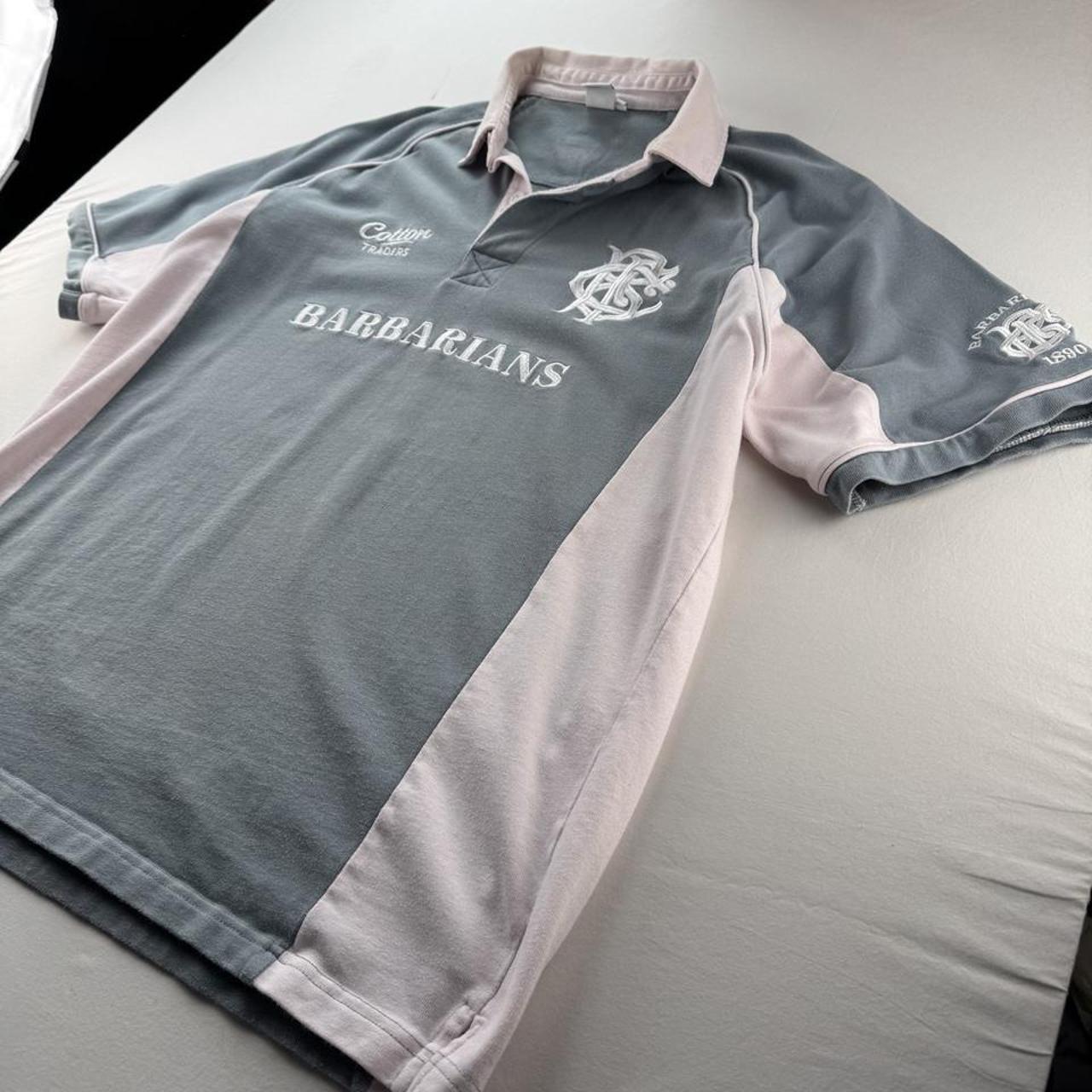 Salmon Pink Sky Blue Cotton Traders Barbarians Rugby Polo Shirt XL