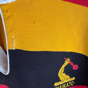 Canterbury men's rugby polo shirt, striped design, rare 1997 Waikato edition, oversized fit.