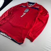 2008 England Umbro Number 7 David Beckham Away Long Sleeve Jersey M
