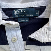 Polo Ralph Lauren navy rugby polo shirt with thick stripes and embroidered logo.