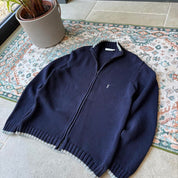 Yves Saint Laurent thick knitted jumper full zip in black with embroidered YSL logo.
