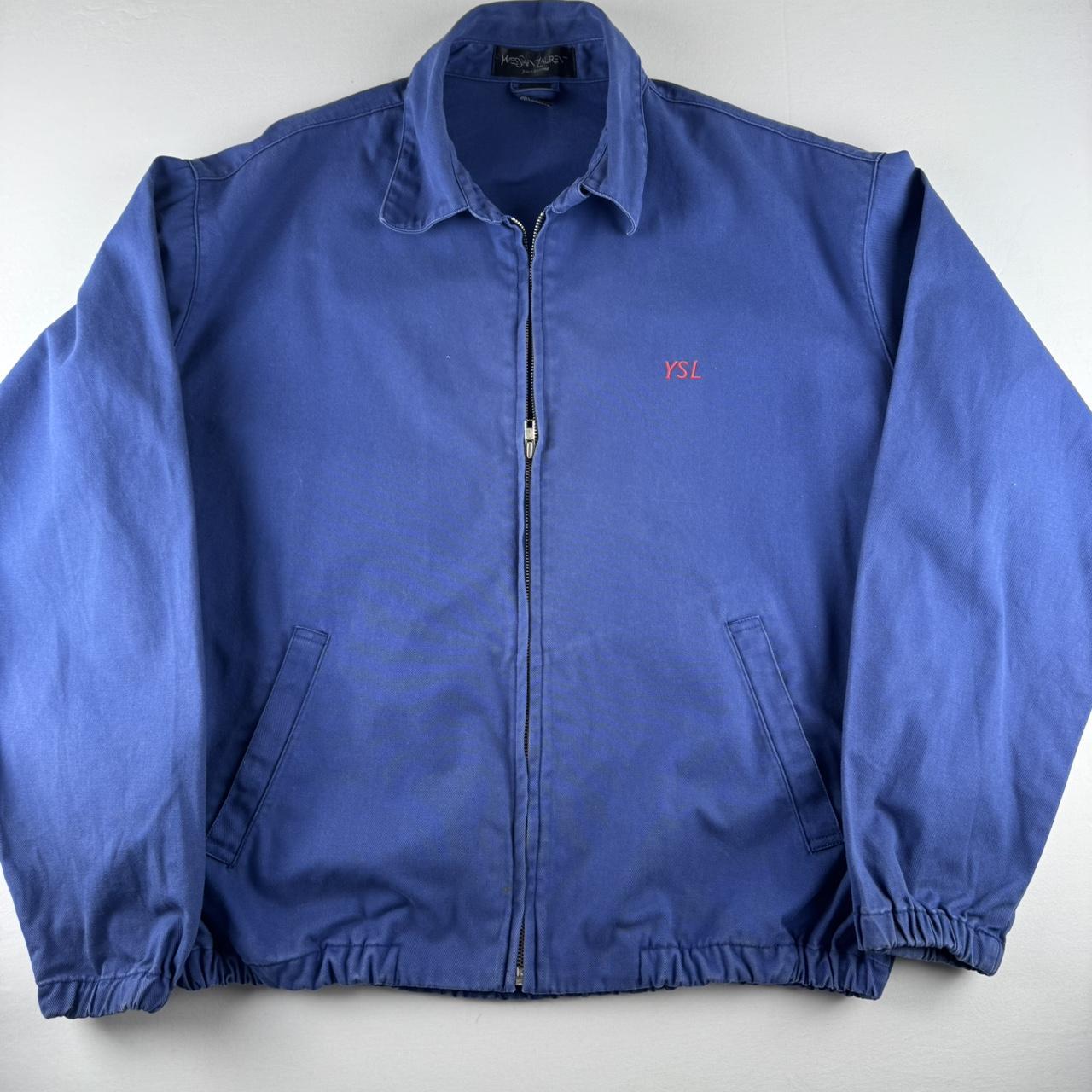 Early 2000s Yves Saint Laurent YSL Embroidered Logo Cotton Harrington Jacket L