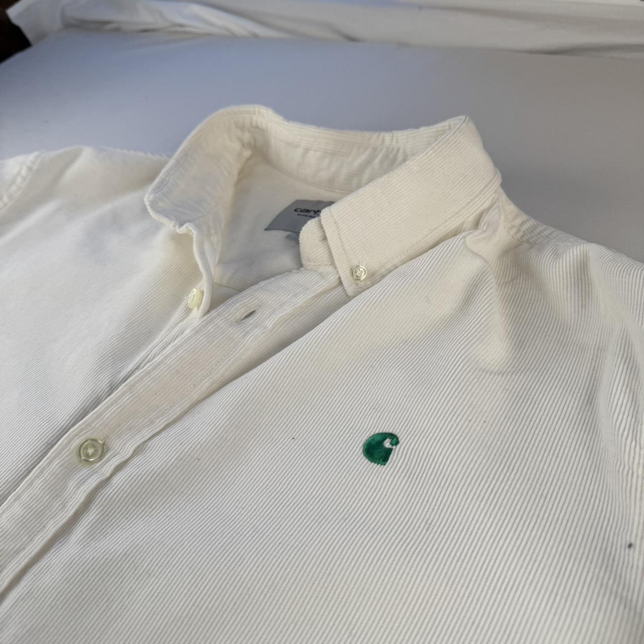 White and Green Carhartt WIP Long Sleeve Madison Corduroy Button Down Shirt M