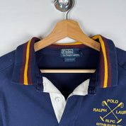 Polo Ralph Lauren men's rugby polo navy blue with embroidered logo and knitted collar.
