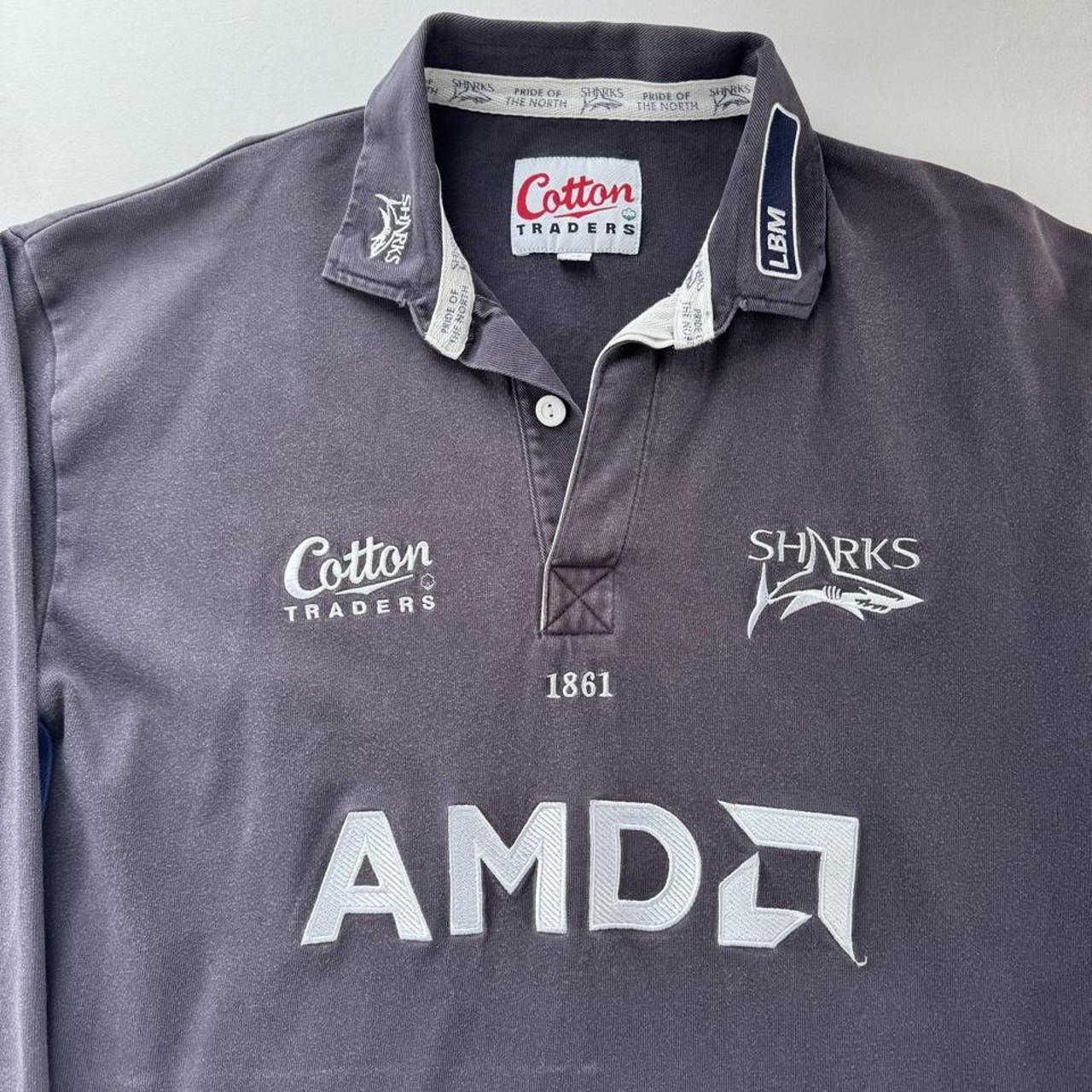 1999-2000 Cotton Traders Sale Sharks Long Sleeve Rugby Polo Shirt XL