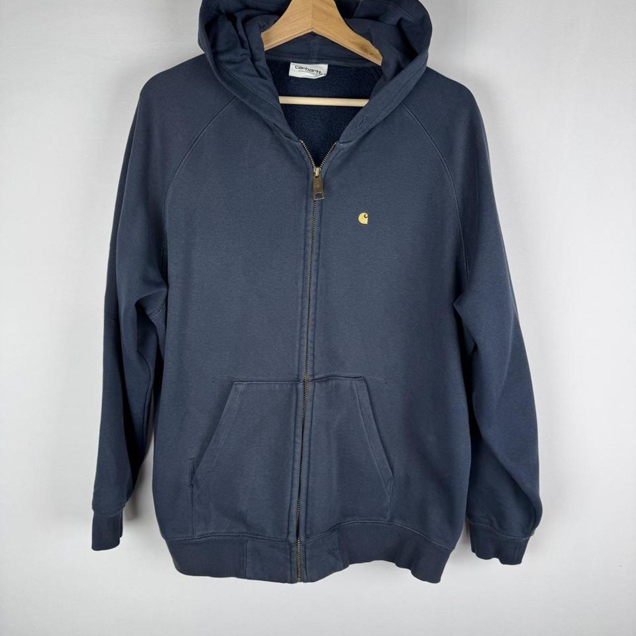 Carhartt WIP thick full zip hoodie in grey with logo patch and relaxed fit.