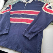 Polo Ralph Lauren oversized rugby polo, thick fabric, striped panels, classic logo.