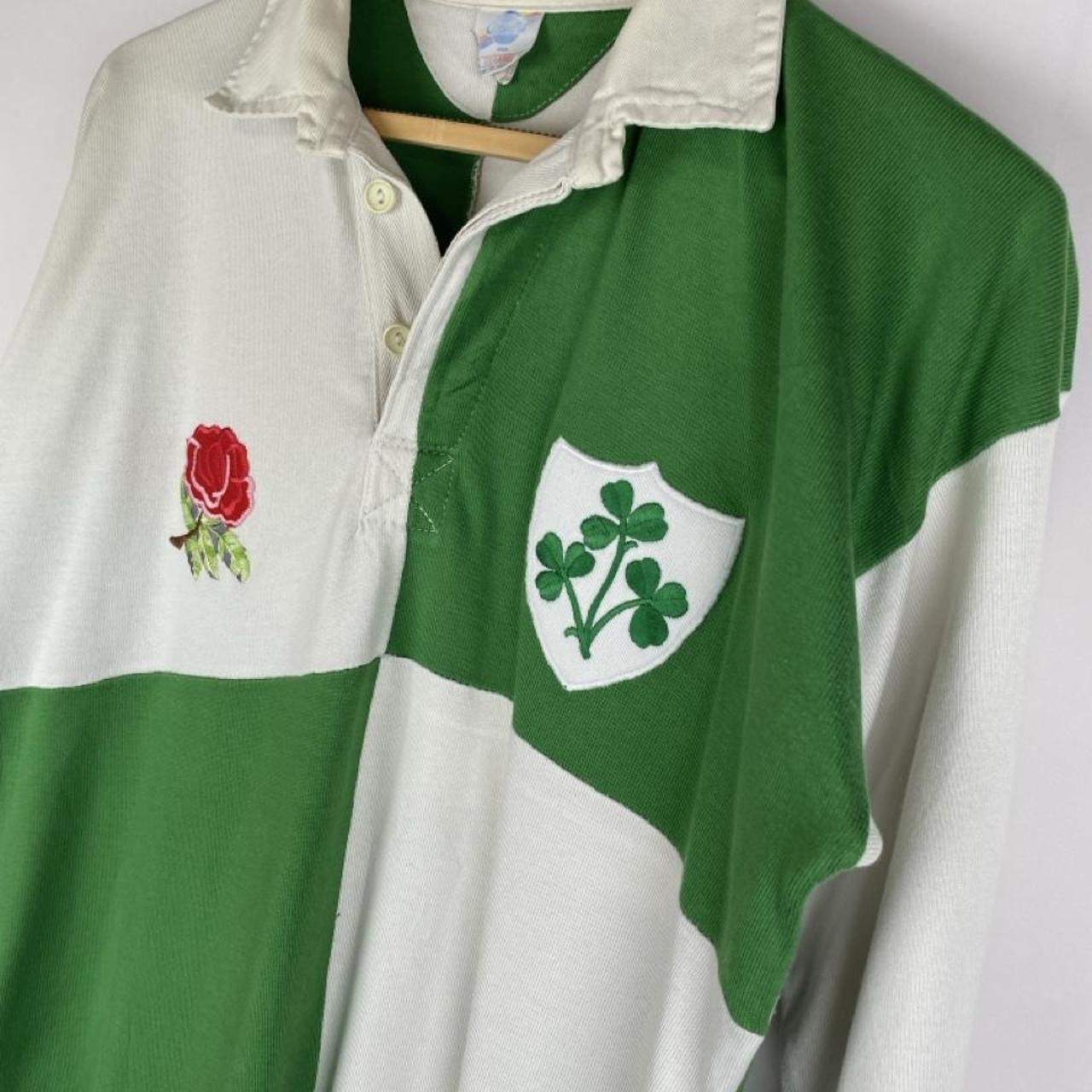 ONeills green and white checkered rugby polo shirt with vintage logo detail.