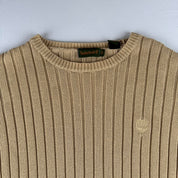 Beige Timberland Embroidered Logo Thick Knitted Navy Jumper M