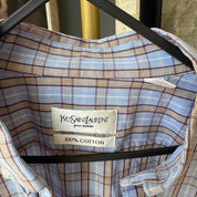 Yves Saint Laurent cream striped cropped shirt with logo detail and soft fabric.