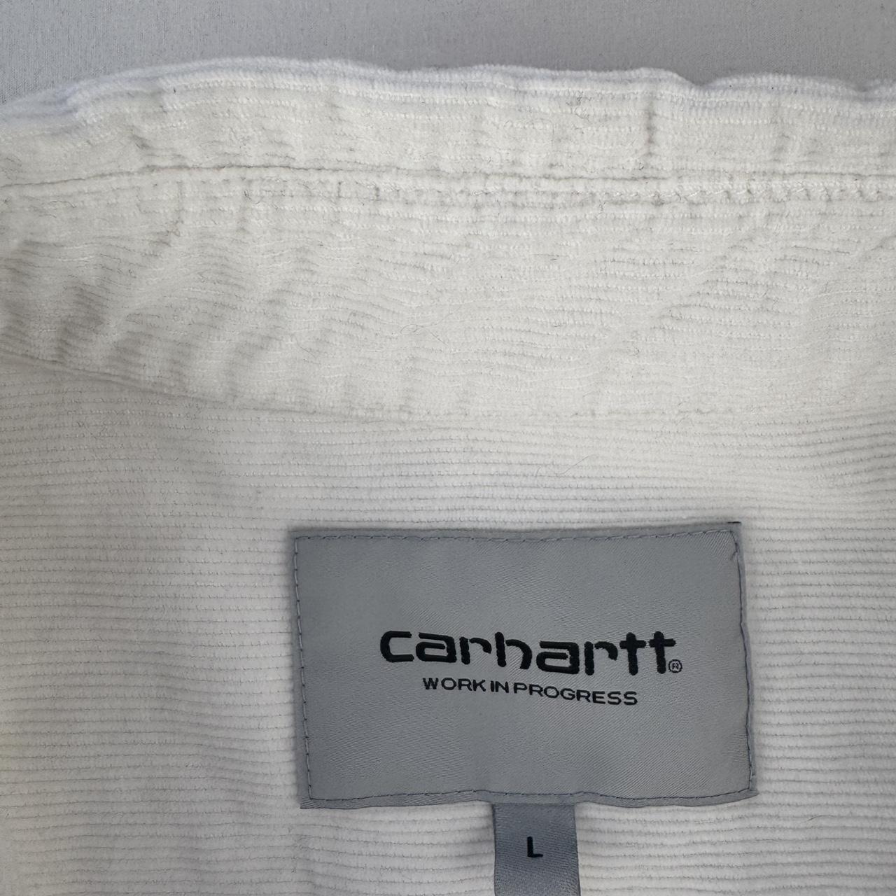 White and Green Carhartt WIP Long Sleeve Madison Corduroy Button Down Shirt L