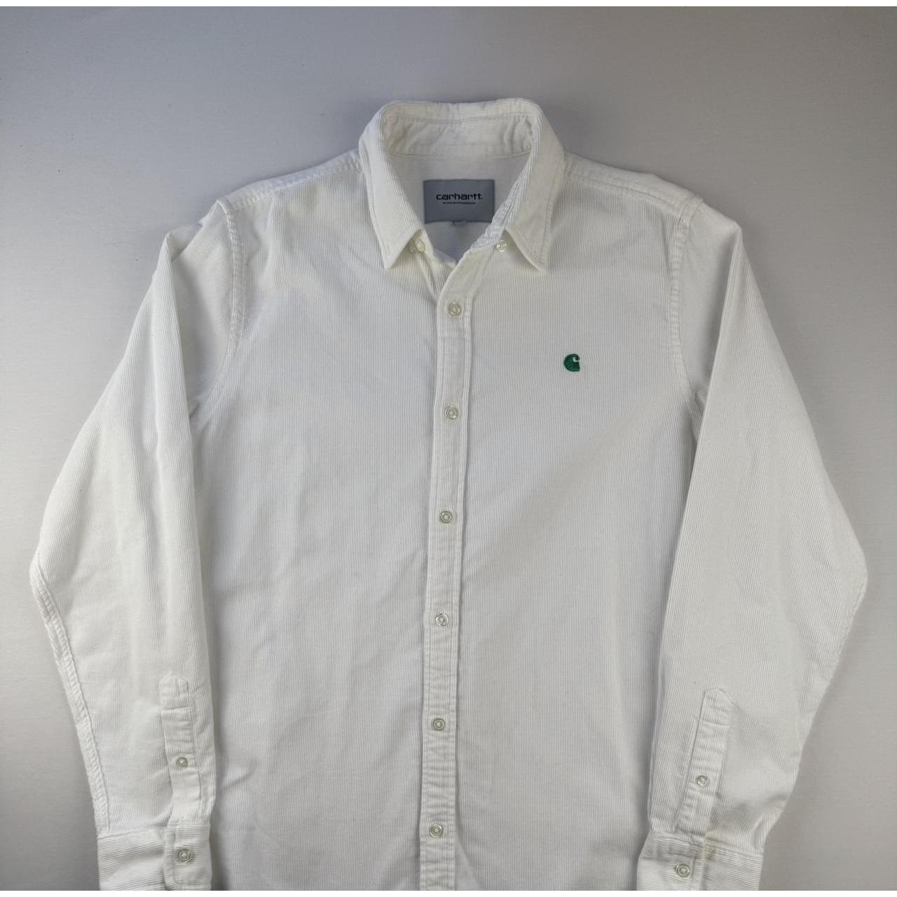 Carhartt WIP White and Green Corduroy Button Down Shirt S