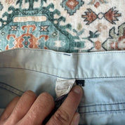 Quiksilver baby blue surf shorts 100% cotton with logo and classic design details.