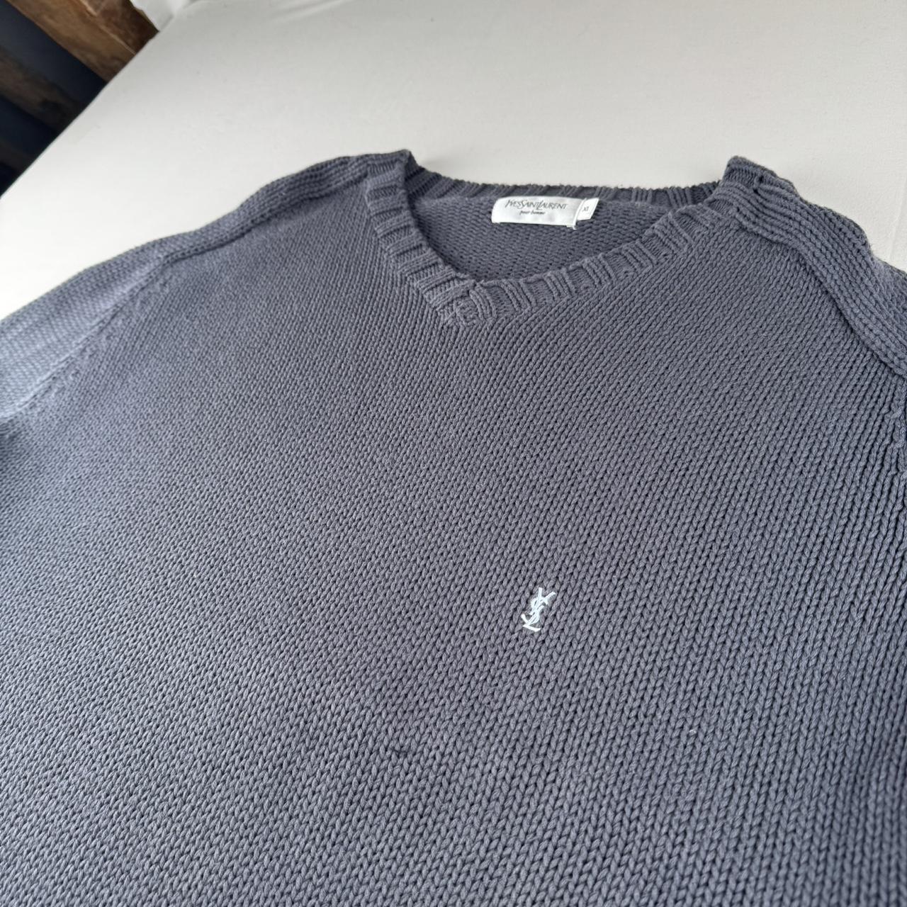 Early 2000s Yves Saint Laurent YSL Embroidered Logo Heavyweight Knitted Jumper XL