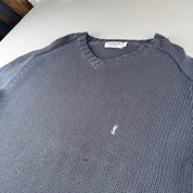 Early 2000s Yves Saint Laurent YSL Embroidered Logo Heavyweight Knitted Jumper XL