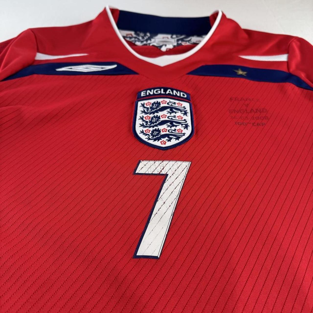 2008 England Umbro Number 7 David Beckham Away Long Sleeve Jersey M