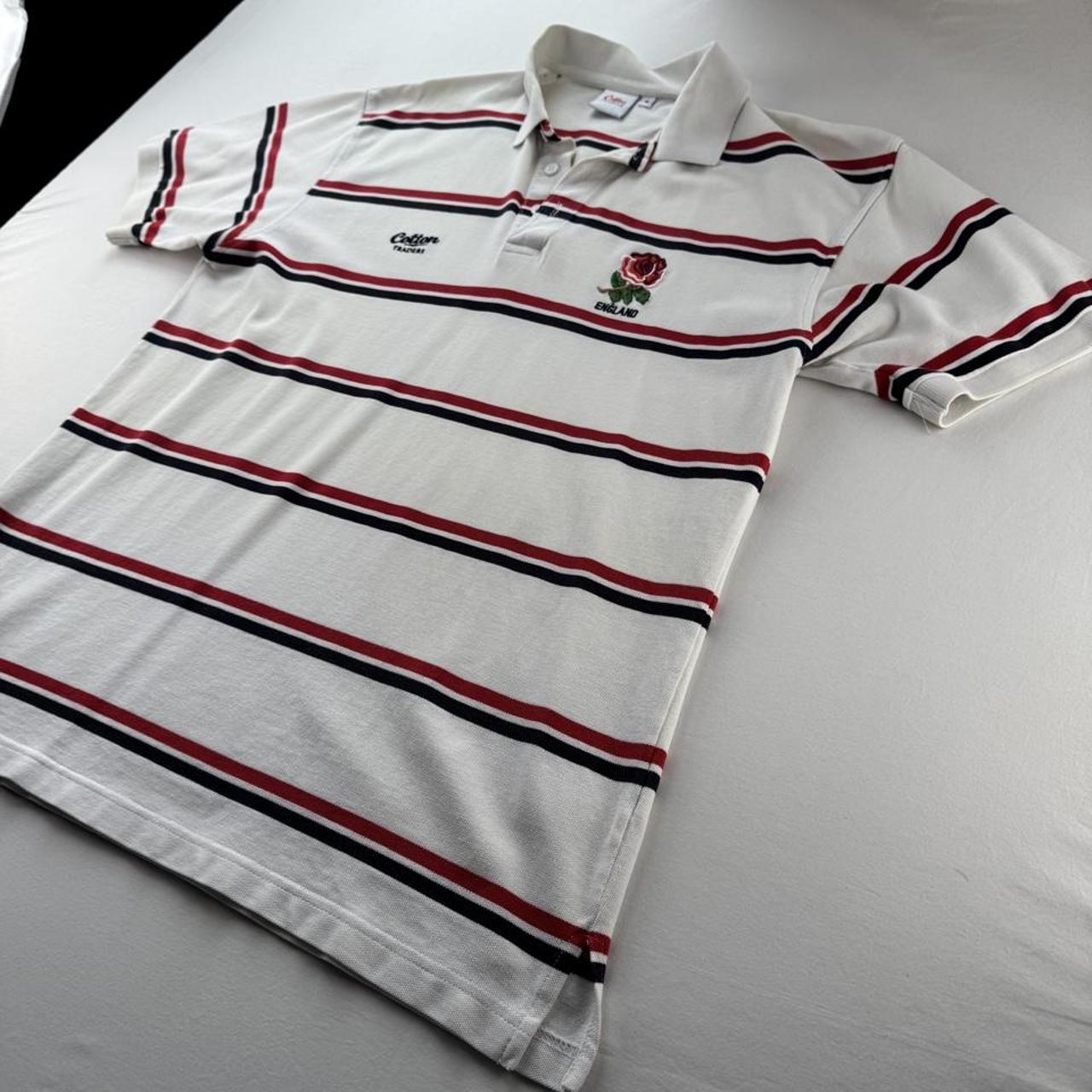 Early 2000s England Rugby Cotton Traders Striped Polo Shirt