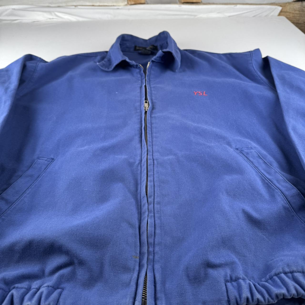 Early 2000s Yves Saint Laurent YSL Embroidered Logo Cotton Harrington Jacket L