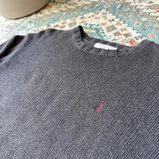 Yves Saint Laurent thick knitted crewneck sweater with embroidered YSL logo in black.