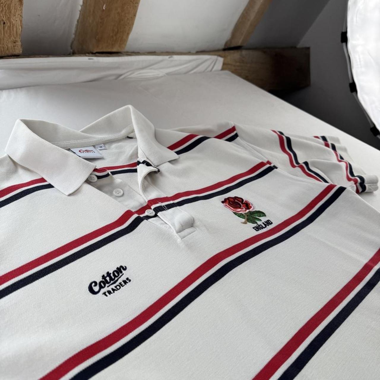 Early 2000s England Rugby Cotton Traders Striped Polo Shirt