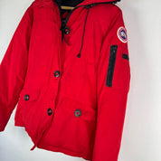 Canada Goose black Montebello parka jacket with fur-lined hood and logo patch.