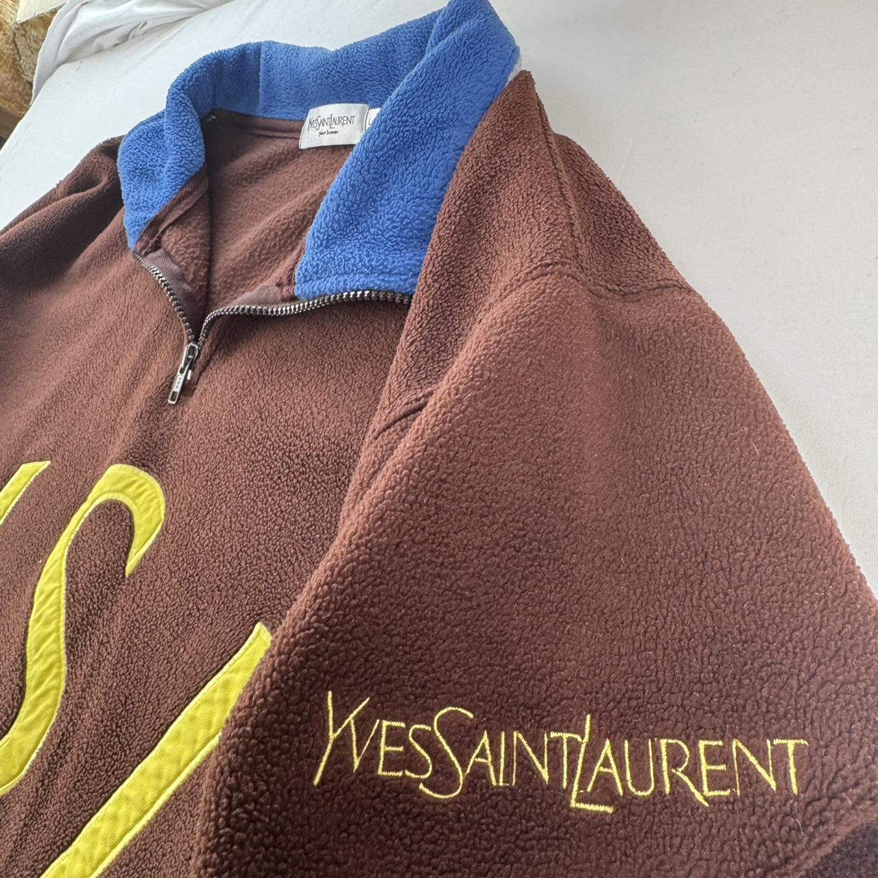 Rare Brown Yves Saint Laurent YSL Embroidered Quarter Zip Fleece L