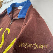 Rare Brown Yves Saint Laurent YSL Embroidered Quarter Zip Fleece L