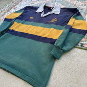 Canterbury men's long sleeve rugby polo green with Australia Wallabies logo and embroidered details.