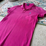 Polo Ralph Lauren pink polo shirt with embroidered logo and slim fit design.
