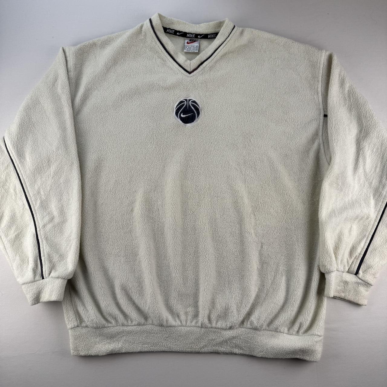 Rare 1990s Centre Swoosh V Neck Fleece Sweatshirt XL