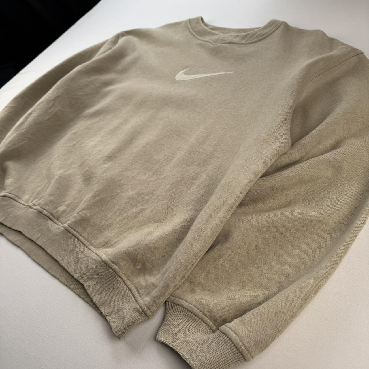 1990s Beige Embroidered Swoosh Nike Sweatshirt 12-14