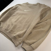 1990s Beige Embroidered Swoosh Nike Sweatshirt 12-14