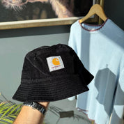 Carhartt WIP bucket hat brown corduroy with embroidered logo detail.
