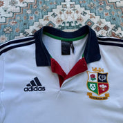 Adidas men's polo shirt red with British and Irish Lions logo and embroidered details.