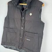 Canada Goose black down puffer gilet with logo patch and quilted texture.
