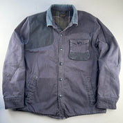Navy Barbour Beacon Corduroy Patchwork Chore Jacket with Green Plaid Lining L