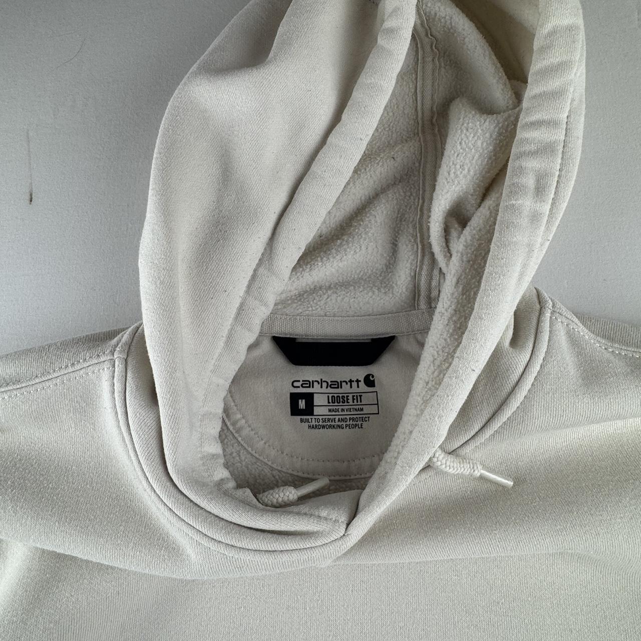 Carhartt Oversized Sleeve Spellout Cream Hoodie Size Medium