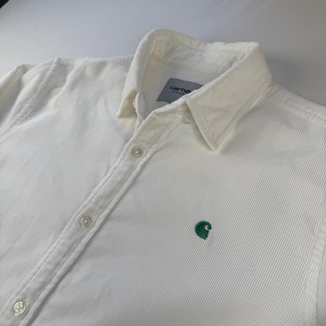 Carhartt WIP White and Green Corduroy Button Down Shirt S