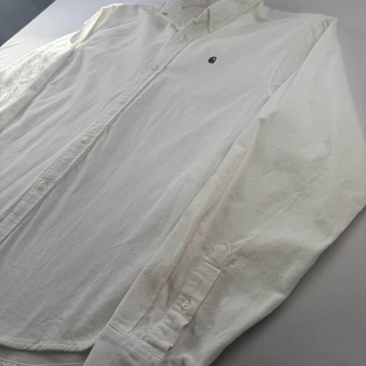 White and Black Carhartt WIP Long Sleeve Madison Corduroy Button Down Shirt L