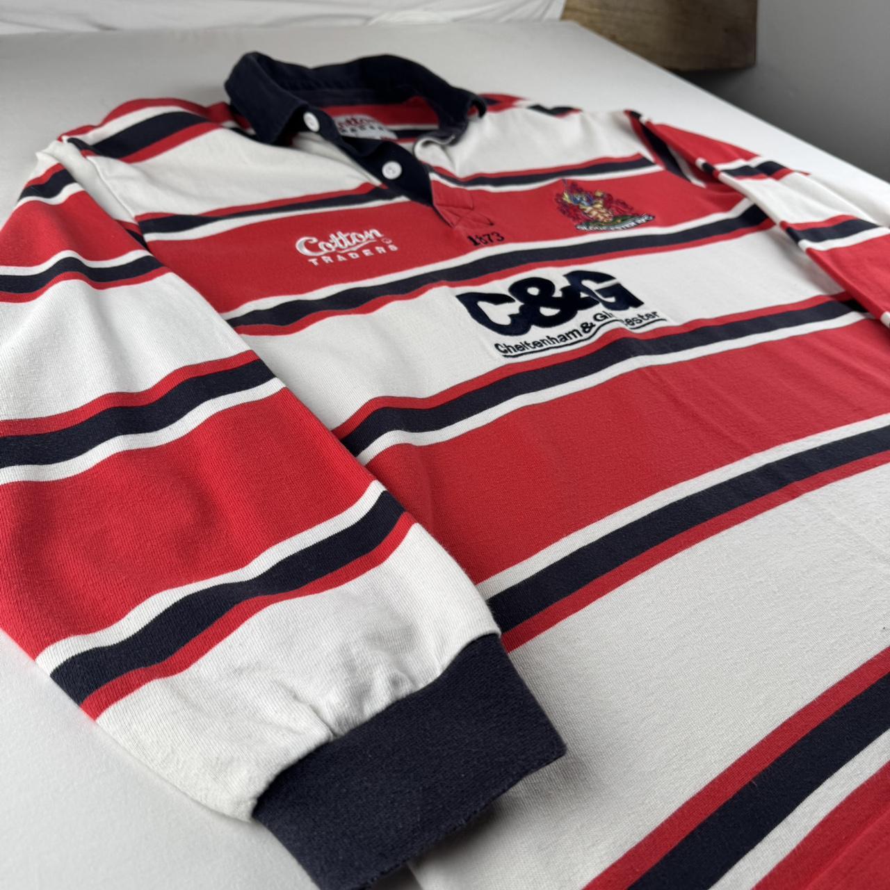1999 Gloucester Rugby Cotton Traders Striped Rugby Polo Shirt L