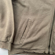 1990s Distressed Brown Embroidered Swoosh Oversized Full Zip Hoodie S