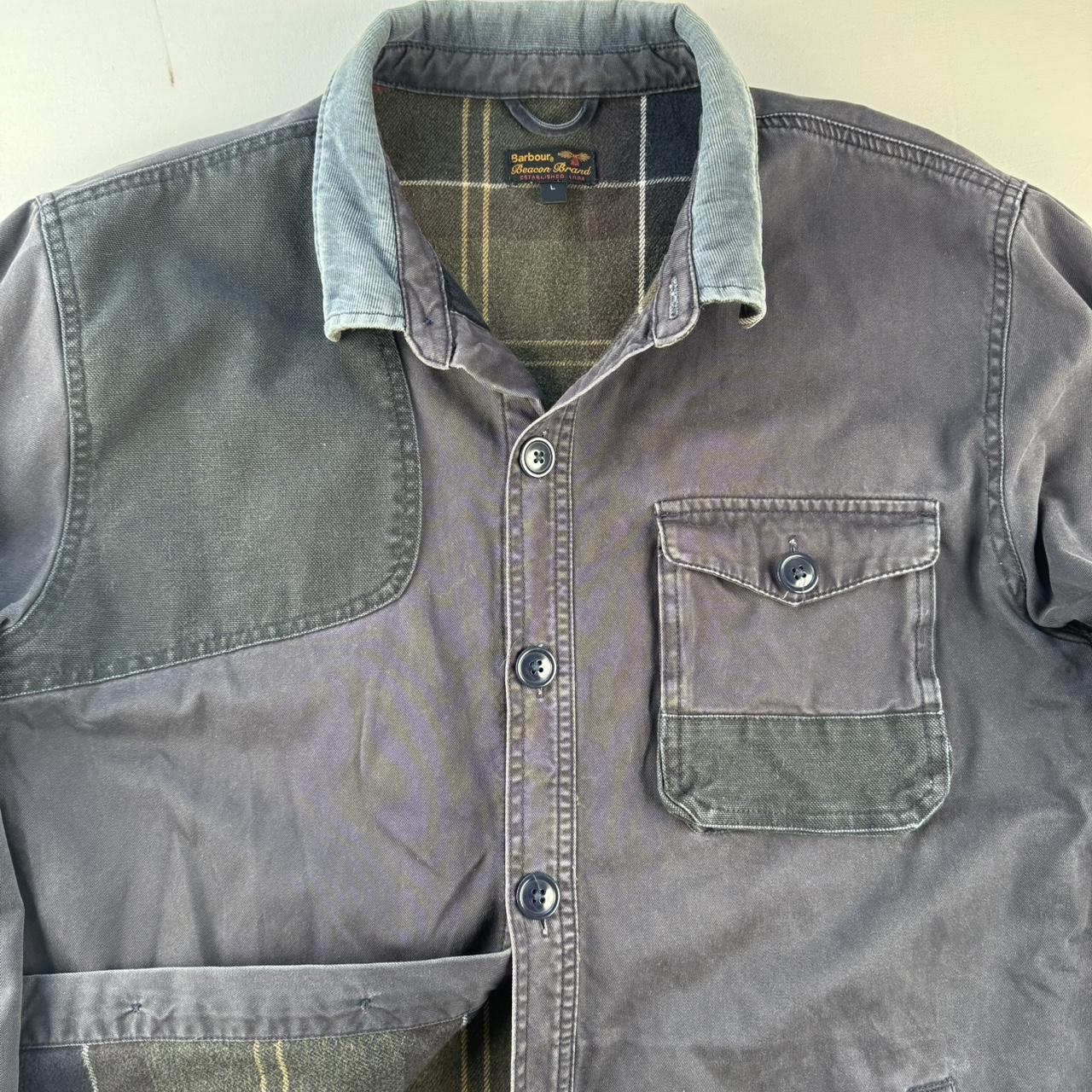 Navy Barbour Beacon Corduroy Patchwork Chore Jacket with Green Plaid Lining L