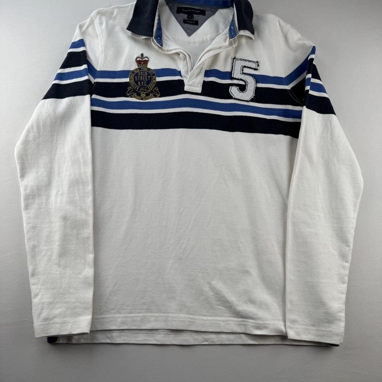 Tommy Hilfiger Embroidered Spellout Striped Rugby Polo L