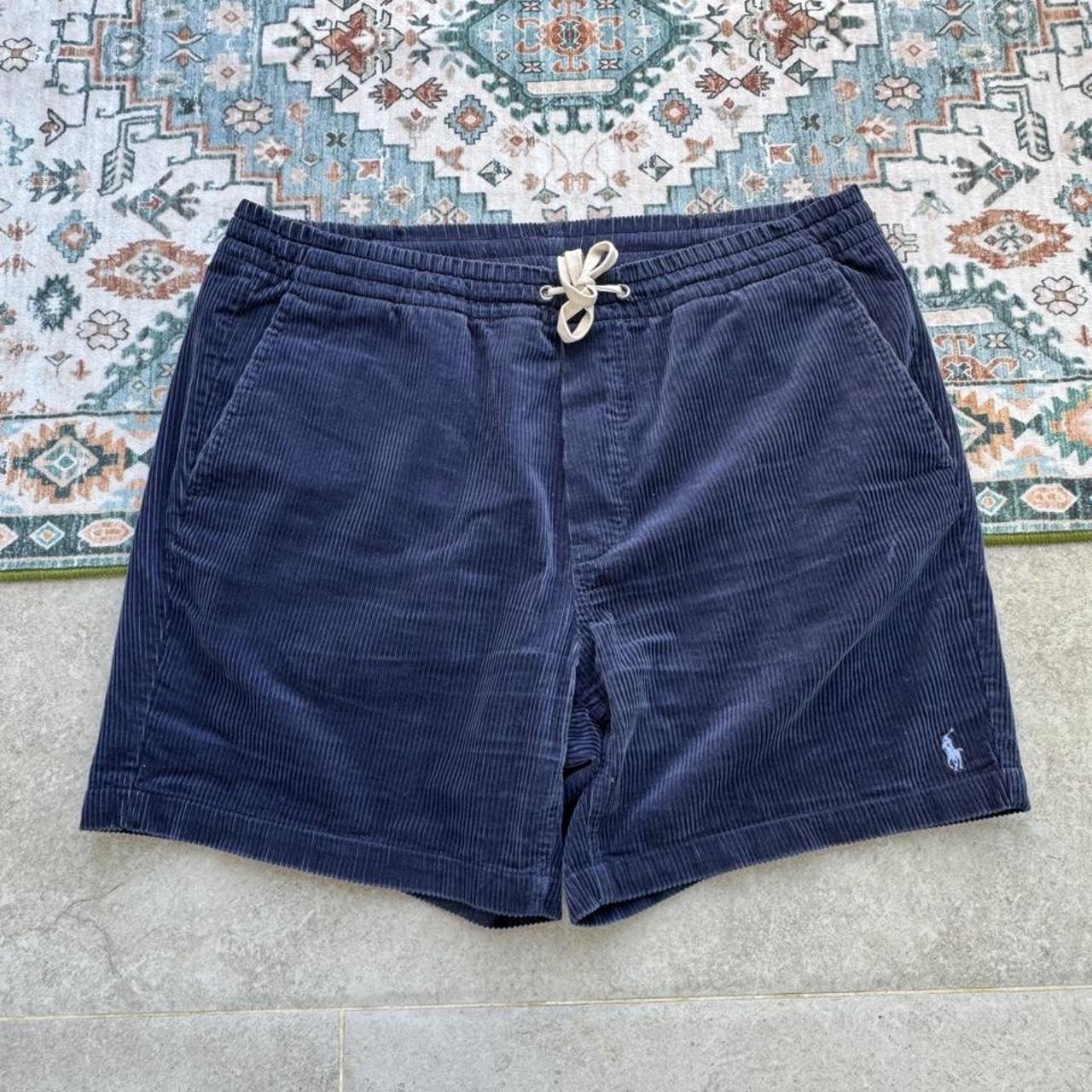 Polo Ralph Lauren navy corduroy shorts with embroidered logo and classic fit.